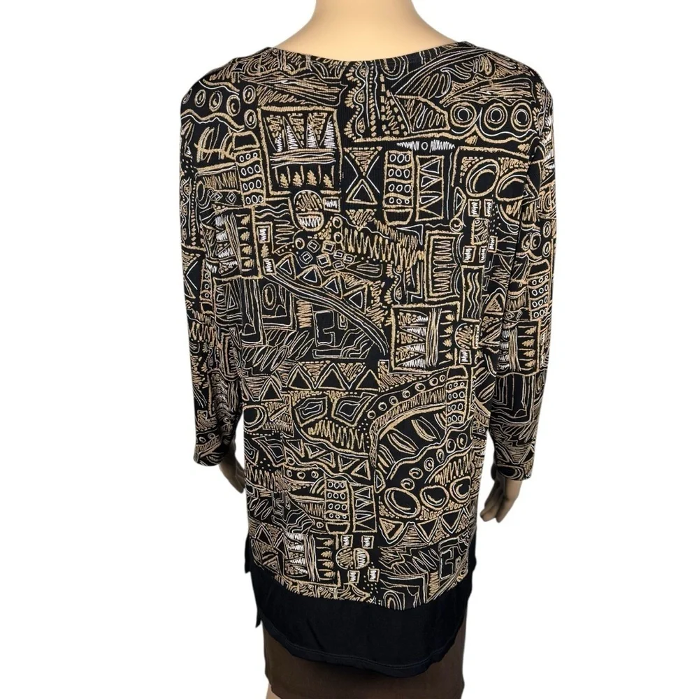 Citiknits Liquid Knit Geometric Print Top Size M
